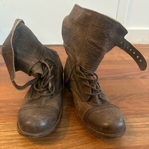 Allsaints distressed Damisi combat Moto brown leather boots